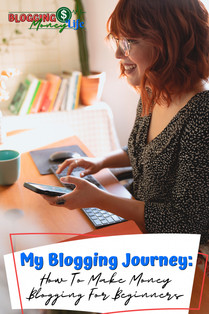 Women blogging journey on her phone sitting at a desk