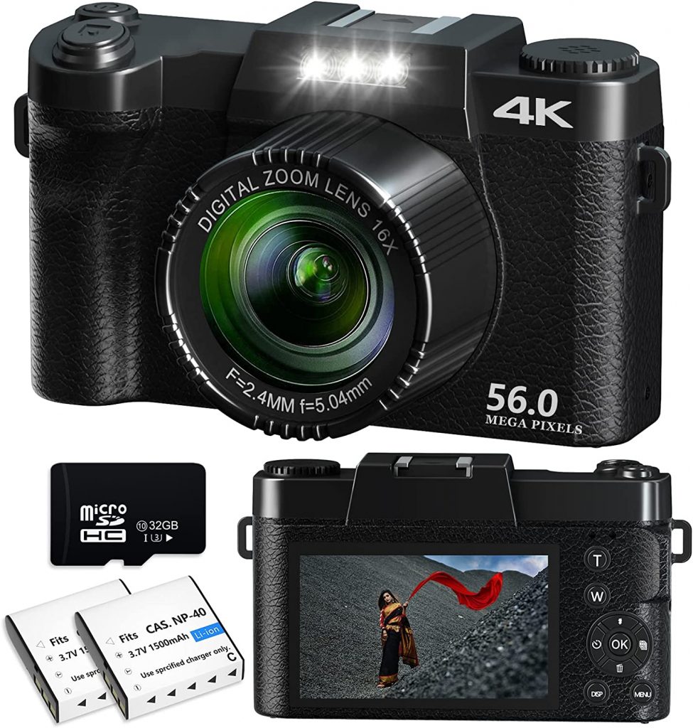Digital Camera, Vlogging Camera, NIKICAM 4K 56MP Point and Shoot Cameras