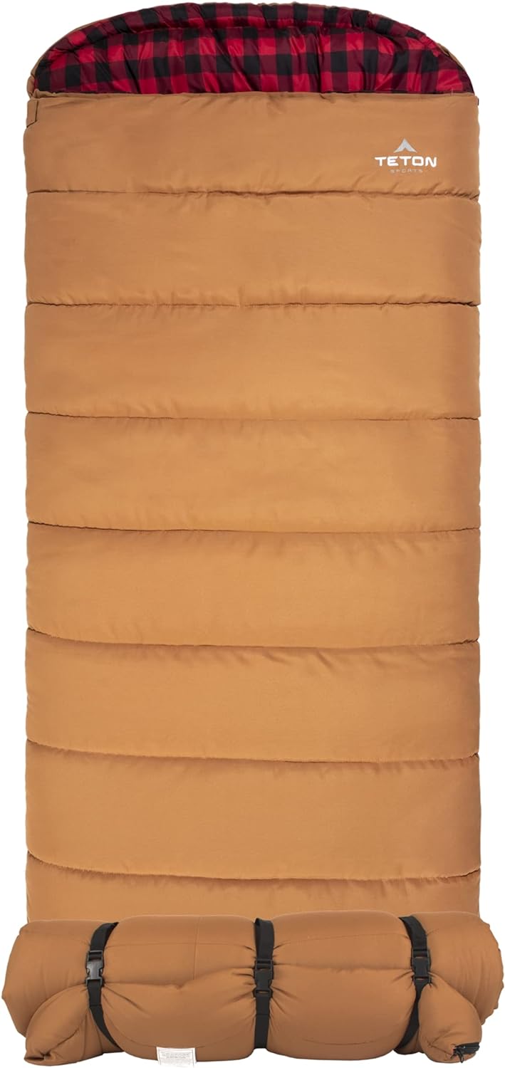 TETON Sports Deer Hunter Sleeping Bag; Warm and Comfortable Sleeping Bag Great for Camping Even in Cold Seasons; Brown, Right Zip