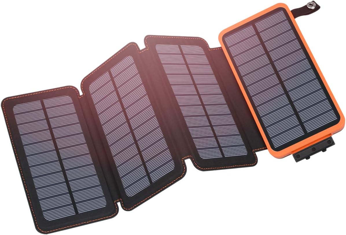 Hiluckey Solar Charger 25000mAh, Outdoor USB C Portable Power Bank with 4 Solar Panels, 3A Fast Charge External Battery Pack with 3 USB Outputs Compatible with Smartphones, Tablets, etc.