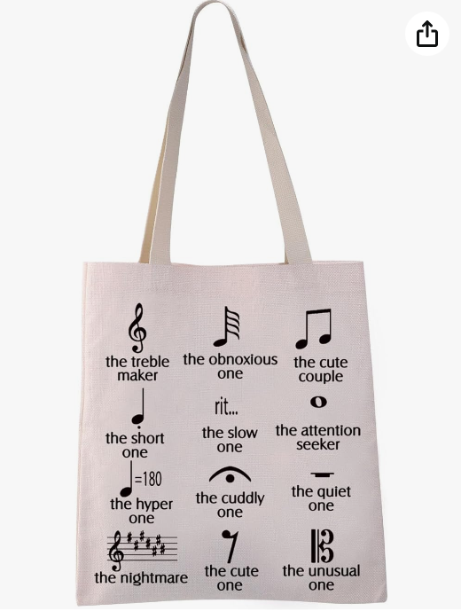 VAMSII Funny Music Note Tote Bag Music Teacher Canvas Bag Music Producer Gifts Music Lover Band Gift Musical Note Themed Gift (musical notation tote)