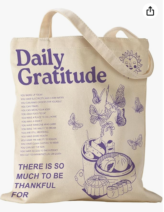 Miss Adola Aesthetic Canvas Tote Bag with Pattern for Women, Butterfly Gratitude Inspirational Quotes Design, Casual Sturdy Cloth Cotton Totes Bag for Vacation, Shopping, Grocery, School, Gym