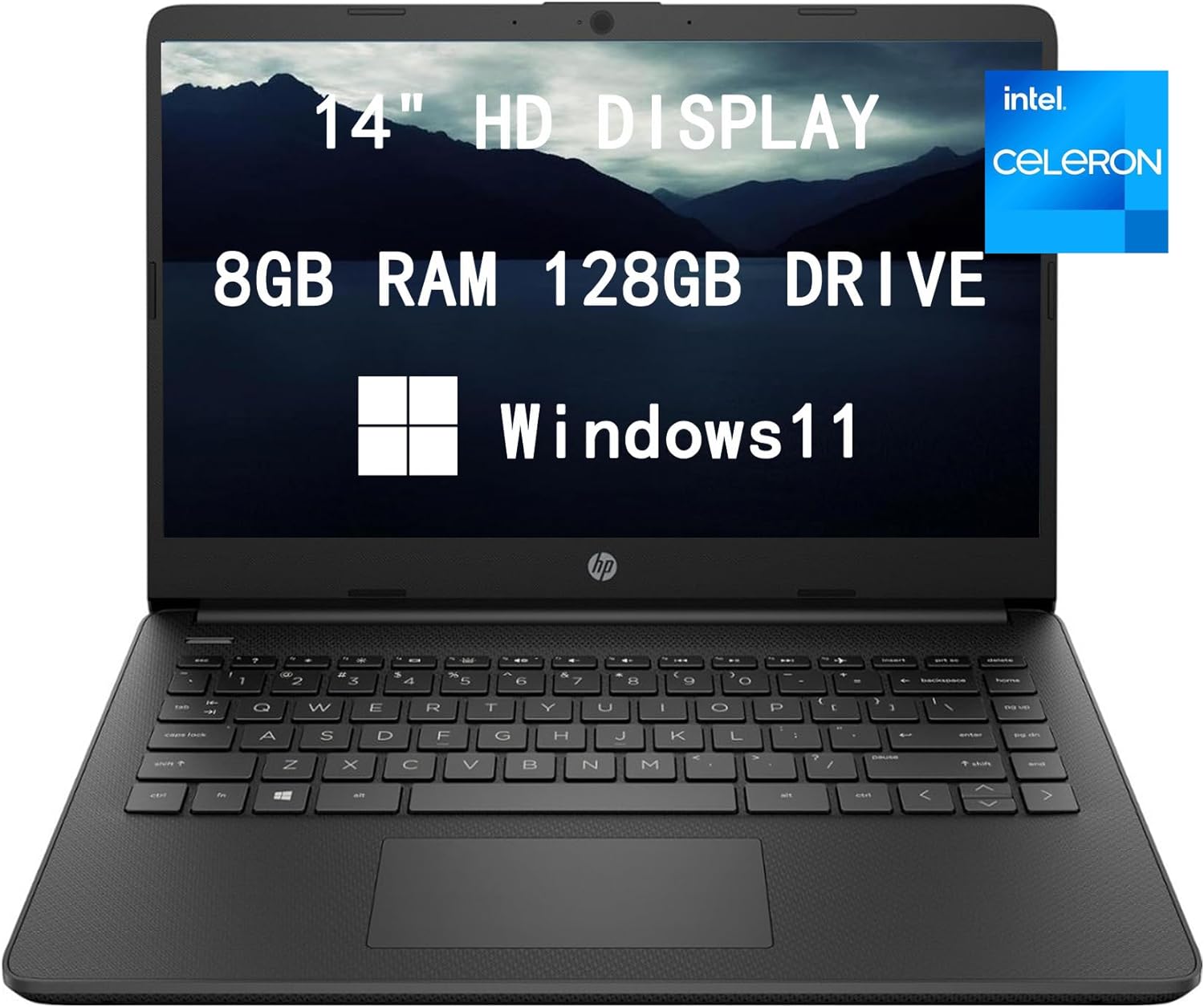 HP 2023 Newest Upgraded Laptops for College Student & Business, 14'' HD Computer, Intel Celeron N4120 Quad-Core, 8GB RAM, 128GB(64GB SSD+64GB Card) Fast Charge, Windows 11, Black (14-dq0051dx)
