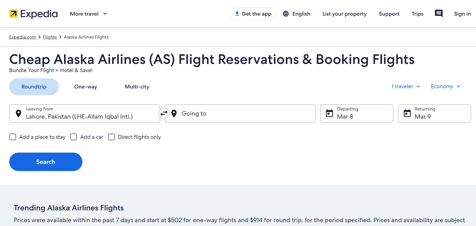 Cheap Alaska Airlines (AS) Flight Reservations & Booking Flights