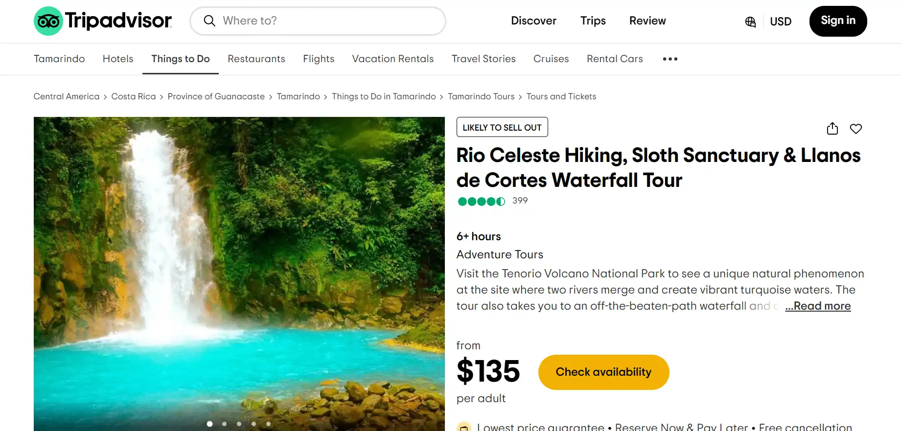 Rio Celeste Hiking, Sloth Sanctuary & Lianos de Cortes Waterfall Tour