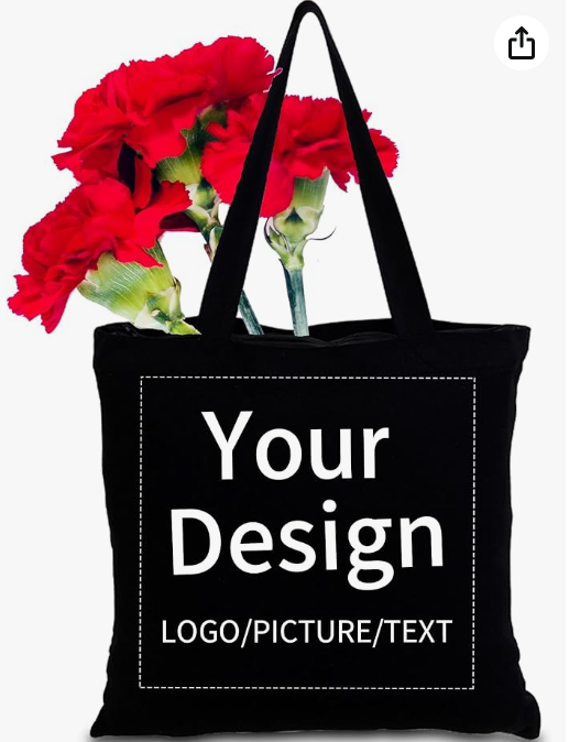 Customizable Canvas Tote Bag - Personalized Pictures & Text - Reusable Grocery Bag(15inX17in) (black, 15 * 17inch)