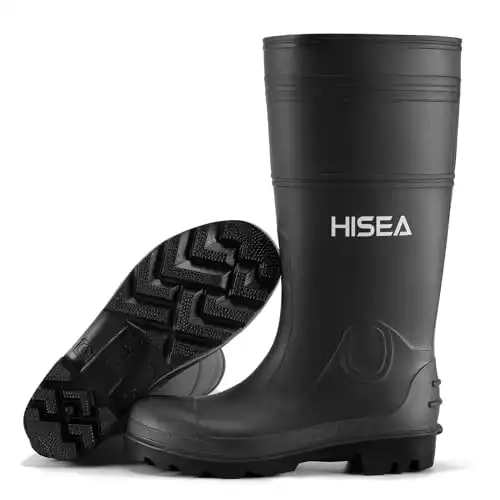 HISEA Men's Rain Boots, Waterproof Rubber Boots with Steel Shank, Seamless PVC Rainboots Outdoor Work Boots, Durable Slip Resistant Fishing Gardening Knee Boot for Agriculture and Industrial Work...