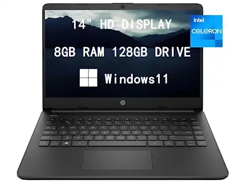 HP 2023 Newest Upgraded Laptops for College Student & Business, 14” HD Computer, Intel Celeron N4120 Quad-Core, 8GB RAM, 128GB(64GB SSD+64GB Card) Fast Charge, Windows 11, Black (14-dq0051dx...