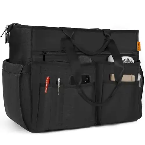 OUUTMEE Utility Tote Bag for Women, Multi Pockets Shoulder Bag with Zipper, Laptop Handbag for Teacher, Working Women, Nurses