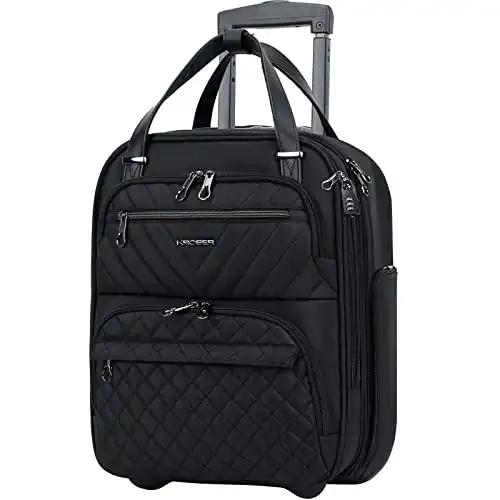 KROSER Carry On Underseat Multi-functional, 16-inch Underseater Lightweight Overnight Suitcase for Men Women, Black