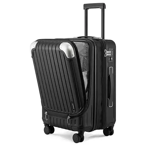 LEVEL8 Grace EXT Hardside Carry On Luggage with Front Compartment, Expandable Suitcases with Wheels, Lightweight Carry On Suitcase for Airplane, TSA Lock Approved – Black, 20-Inch