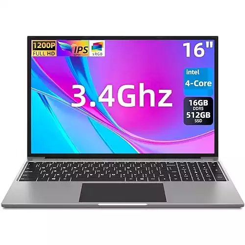 jumper Laptop, 16GB DDR4 512GB SSD, Laptops Computer with Intel N5095 CPU, Up to 2.9GHz, FHD IPS 1920x1200 Display, 4 Stereo Speakers, Cooling System, 38WH Battery, Mini HDMI, Numeric Keypad, 16”.