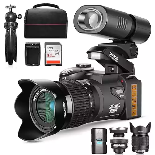 33MP DSLR Photography Camera Kit with Autofocus and 1080P HD - Ideal Vlogging Camera, Includes 24X Telephoto and 0.5X Wide Angle Lenses, Perfect for Beginners