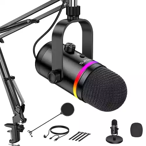 TECURS RGB Gaming Microphone-USB Microphone for Streaming Recording-PC Microphone Kit for Condenser,Computer Mic Bundle for Podcast,Audio,Vocal,Video on Mac/Desktop/Laptop,with Boom Arm Stand